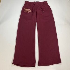 Ed Hardy Designs Burgundy Sweatpants Wide Leg Graphic Print Drawstring Size M